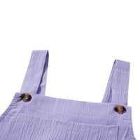 Suanret дамски солиден цветен комбинезон ежедневен бутон с широки гащеризони за крака с джобове със суспендиращи панталони лилаво 2xl