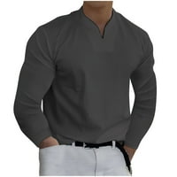 Мъжка мода случайни риза Плътен цвят Дълъг ръкав бизнес в врата Пуловер Хенли риза