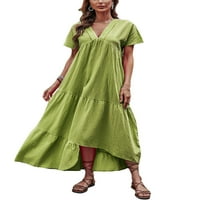 Летни Макси рокли за жени, в шия с къс ръкав неправилен подгъва Плаж диференцирана дълга Суинг рокля