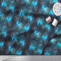 Soimoi Blue Heavy Satin Fabric Уплашен геометричен галактически декор тъкан отпечатан двор