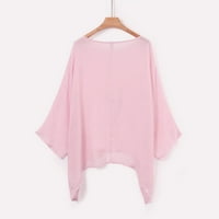 Дамски дами ежедневни плюс размер свободно памучно бельо плътни цветни върхове риза блуза, розово, xxl