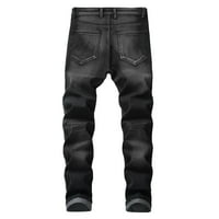 Previn Men's Slim Fit Дънки Платка разкъсани дънки, измити мотоциклетисти Moto Demin Pants Black 32W