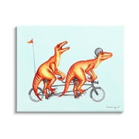 Ступел индустрии причудливи червени т-ре динозаври Езда тандем велосипед графична Художествена галерия увити платно печат стена изкуство, дизайн от Амели Лего