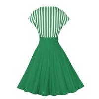 Atinetok летни рокли за жени вечерна партия империя талия плисирана люлка винтидж рокли от 1950 г. официална къса ръкав с v-образно девити принт midi рокля зелена m