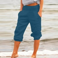 Дамски панталони за йога капри широк крак свободен удобен салон Capris памучен панталон с джобове тъмносин xxl xxl