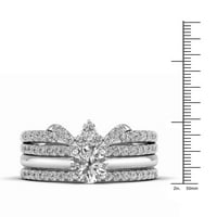 1к ТДВ диамант 14к Бяло Злато коронован сватбен пръстен комплект