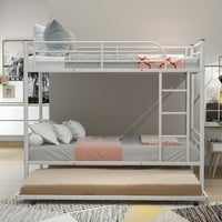 Двойно метално легло за деца с палка - може да бъде разделено на две легла-Бяло
