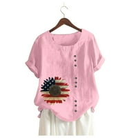 Тениски Sunhillsgrace за жени флорални отпечатани памучни смеси кръг за копче за шия с къс ръкав в тениска тениска горна блуза