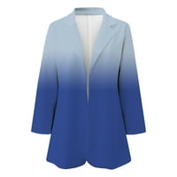 Dyfzdhu Blazer якета за жени Бизнес ежедневен градиент отпечатани лапеви с дълъг ръкав офис костюм палто със средна дължина, синьо m