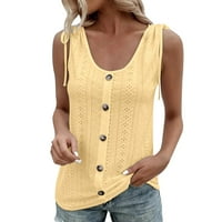 Feiboyy жени свободни u шия без ръкави върхове ежедневни чисти цветове плисирани летни ризи блуза блуза блуза блуза