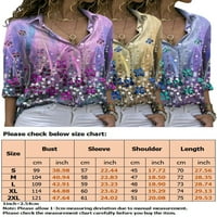 Gianlook дамски флорални отпечатани тениски ежедневен рул ръкав бутон надолу ризи върхове реколта основни разхлабени туники върхове размер s-2xl