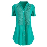 Блузи за жени модни модни ежедневни плюс размер дантела твърди къси ръкави с v-образно риза блузи върхове дамски дрехи мента зелена размер 4xl