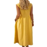 Санвиглор жени дълга рокля Ревера лятна плажна рокля Плътен цвят риза Рокли Бохемски парти жълто