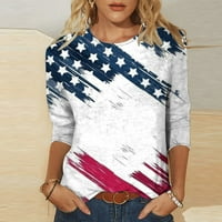 Usmixi ризи за жени, 4 юли, свободни годни патриотични пуловери Tee върхове Лято ежедневен кръгъл вратна ръкав Звезда и райета Дамски блузи Уайт М