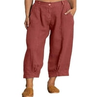 Glookwis дамски солиден цвят палацо обикновени панталони подрязани прави дълги панталони с цип бутон дъна памучен панталон