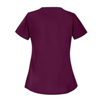 Летни горещи ризи за жени Дамски Плътен цвят работно облекло с къс ръкав с двойни джобове отгоре