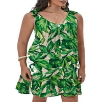 Женски бохо тропически смок v Врат многоцветни без ръкави плюс рокли с размер 1xl