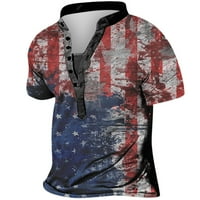 Мъжки Ден на независимостта Мода отпечатани хлабав пуловер върхове блуза С къс ръкав Поло риза флот Б ххл САЩ: 12