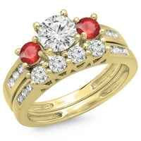 DazzlingRock Collection 14k Round Ruby & White Diamond Ladies Bridal Stone годежен пръстен, жълто злато, размер 5