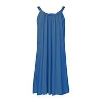 Летни рокли за жени без ръкави A-Line Mini Casual Round Dekline Солидна рокля за пътуване Blue XL