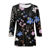 Ханас женска модна ежедневна тениска, пеперуда отпечатана блуза с ръкав с кръгла шия, реколта спокойни годни върхове