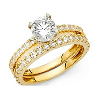 Твърдо 14к жълто злато кубичен цирконий венчална халка и годежен пръстен два комплекта размер 12