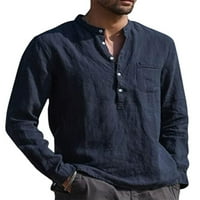 Мъжка тениска с джобове тениска Плътен цвят върхове Празник тениска обикновена блуза Тъмно синьо