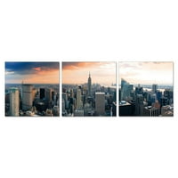 Фурино Сеня Емпайър Стейт Сити изглед 3-панел МДФ рамкирана фотография Триптих Принт, 16-ин