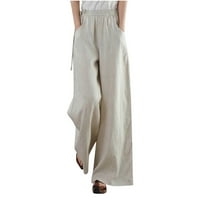 Sinimoko Женски небрежни разхлабени панталони с твърд цвят на памук с твърд цвят памучен бельо страничен колан с панталони за крака