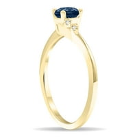 Женски кръгла форма сапфир и диамантен тиера пръстен в 10k жълто злато