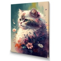 Дизайнарт Сладък персийски котка флорални Арт ИИИ платно стена изкуство