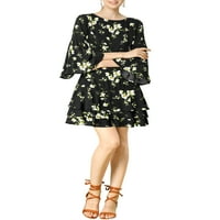 Уникални изгодни Дамски флорални щампи Бел ръкав разрошени подгъва годни пристъп рокля