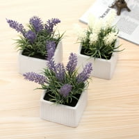 Асорти цвят изкуствени лавандула цветни растения в бели текстурирани керамични саксии, комплект от 3
