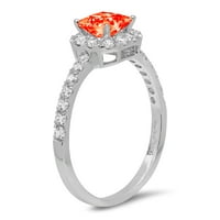 1.23ct Princess Cut Red симулиран диамант 14k Уайт злато гравиране Изявление Булчинска годишнина Ангажимент Сватбена ореол Размер на пръстена 10