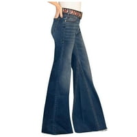 Дънки на Лабакиха за жени на женски модни панталони с висока талия за измиване с широк крак с твърд цвят дънкови панталони с висока талия дънки за жени тъмно синьо