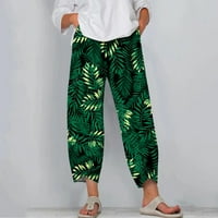 Памучни йога панталони за жени, женски панталони с висока талия еластични капри панталони широки крака панталони за жени печат спорт йога памук панталони с джобове зелено xx-големи
