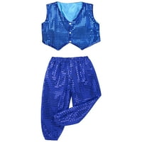 iiniim деца момчета момичета лъскави пайети хип хоп джаз модерен танцов костюм яке жилетки върхове панталони комплект размер 3- синьо 5-6