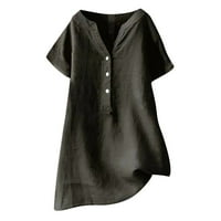 Cacommark pi дамски върхове клирънс жени v-образно деколте с късо ръкав свободен бутон памучен бельо туника ризи летни блузи черни