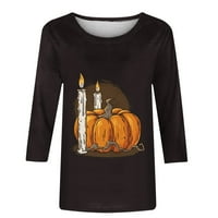 Olyvenn дамски плюс размер тениски raglan sleeve blouse halloween printed pullover slim fit удобни течни ежедневни ризи модерни есенни есенни модни екипажи тениски черни