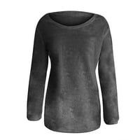 Levmjia плюс размери ризи върхове за жени Clearance Модна свободна плюшена плътна цветен цвят дълги ръкави пуловерни тениски върхове