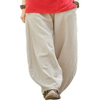 Жените разхлабват панталоните широки крака с джобове торбичка за големи панталони