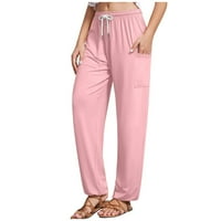 Памучни спални панталони за жени еластични високи талии ежедневни йога розови размери xxl