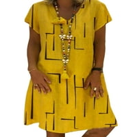 Paille Ladies Mini рокля с къс ръкав лятен плаж Sundress отпечатани рокли удобен подарък A Line-рокля Жълто s