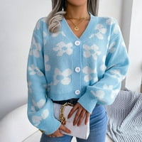 Ketyyh-chn дамски пуловер твърд цветен плетен палто за зимно синьо, l