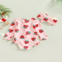 Amshibel Toddler Girl One Swimsuits Strawberry Print Zipper Jumbsuit Swimwear и лента за глава на плажни дрехи за къпане