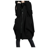 зимни палта за жени, Пълен цип дами дълги качулки отгоре Дълги жилетки за жени,Плюс размер жилетка Черно 4хл