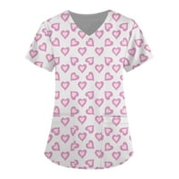 Жените Ден на Свети Валентин Ризи Дамски работни единни джобове Блуза Валентин Сърце форма графичен печат върхове двойки суитчър с къс ръкав тениска в-врата Пулов?