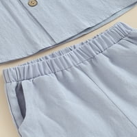 Бебешки детски момчета летни екипировки Плътен цвят завой надолу яка ризи с къс ръкав и Еластична талия Къси панталони комплект 6м-4Т