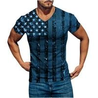 Мъжки ризи Просверие плюс размер ежедневно V-образно деколте за независимост печат пуловер Фитнес спортни къси панталони ръкави тениска блуза блуза
