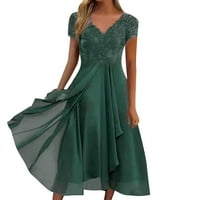 Макси рокли за жени v Врат флорален принт с къс ръкав рокли зелени л